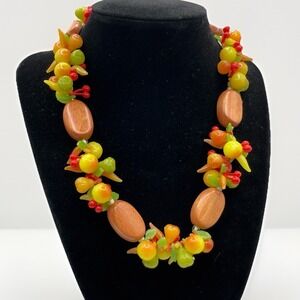 Vintage Fruit Salad Necklace West Germany Plastic Cherries 17" Statement Choker
